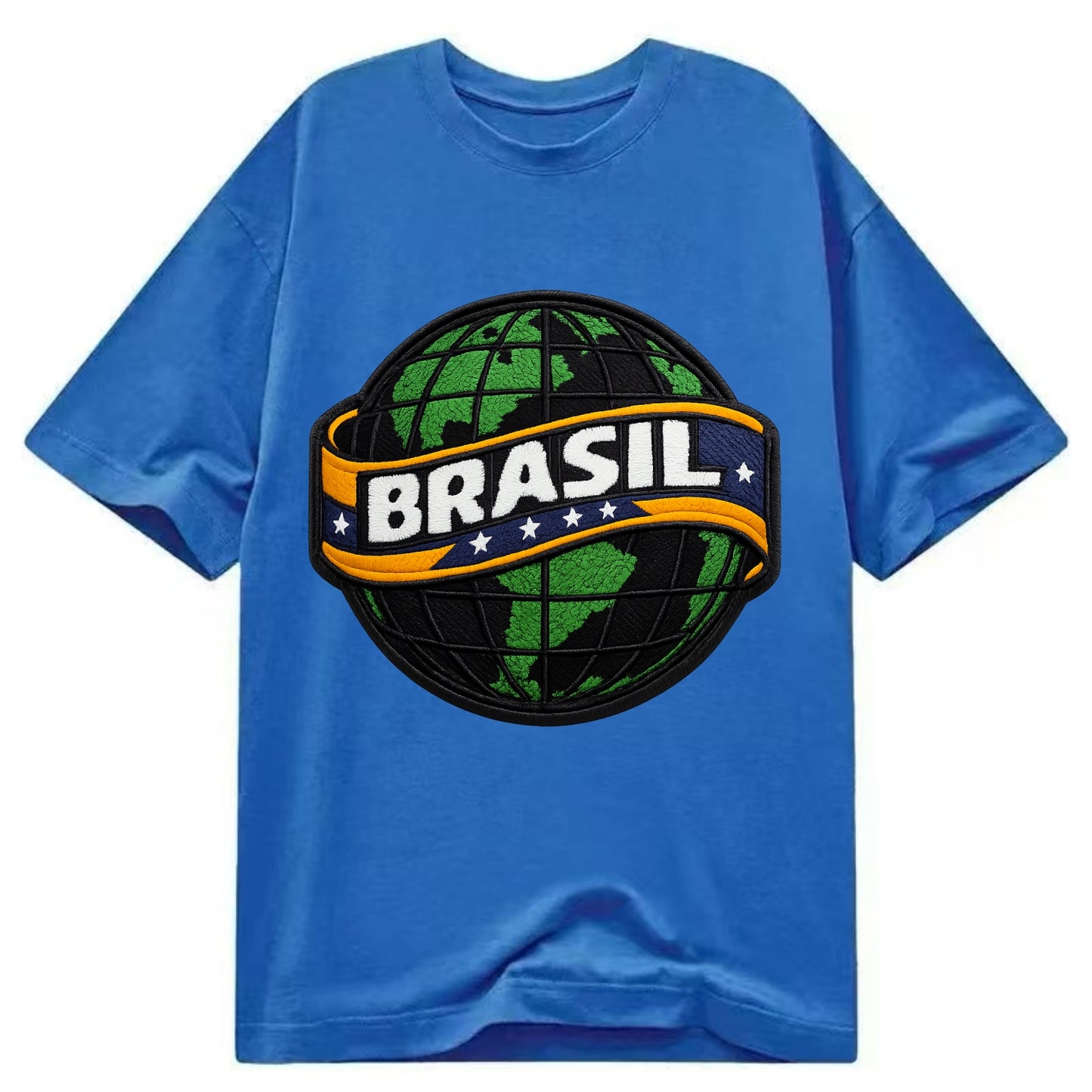BRAZILIAN FLAG GLOBE - green globe with banner in green yellow blue , Brasil - Classic T-shirt - Blue