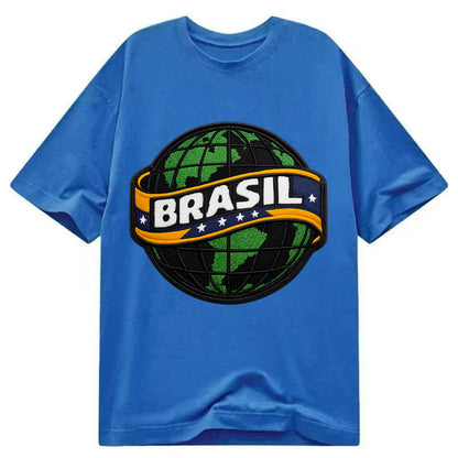 BRAZILIAN FLAG GLOBE - green globe with banner in green yellow blue , Brasil - Classic T-shirt - Blue