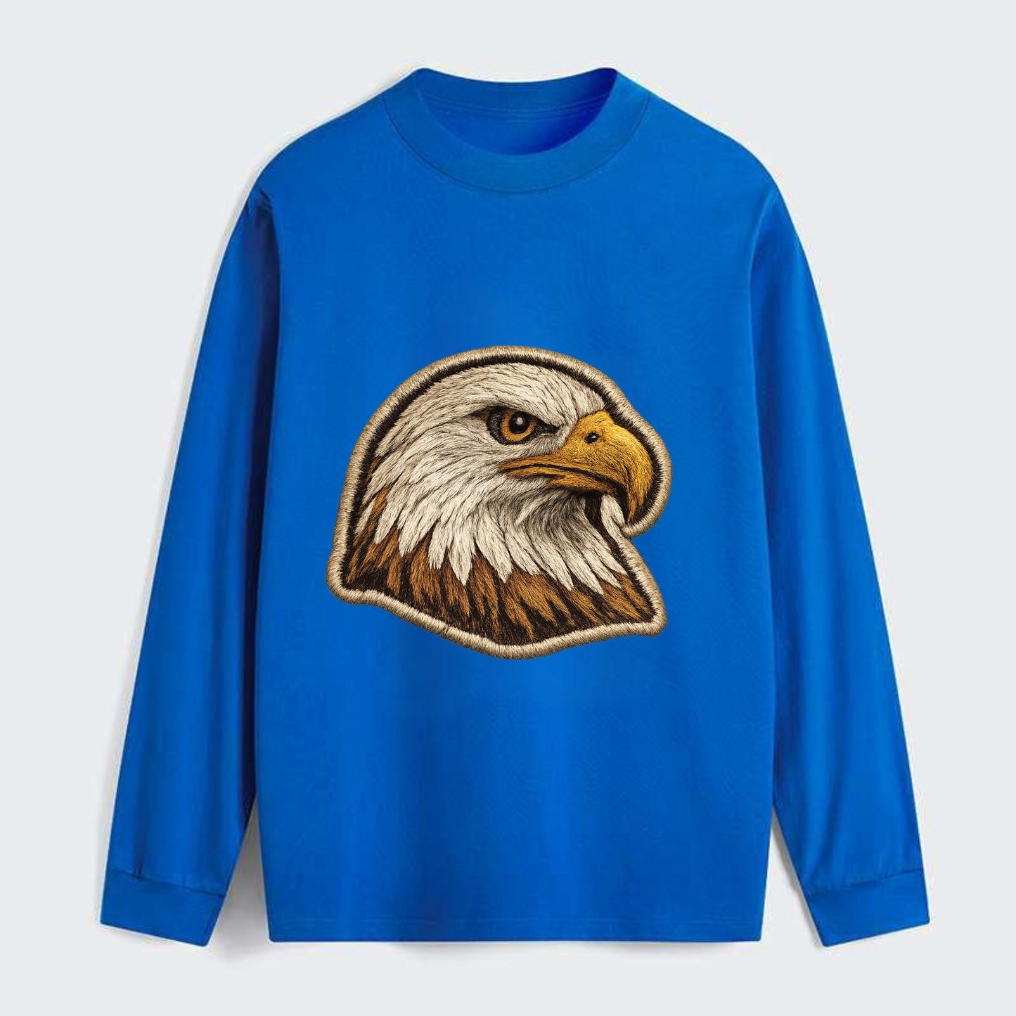 EAGLE HEAD PROFILE - majestic bald eagle in brown, white and gold , - Classic Long Sleeve Shirt - Blue