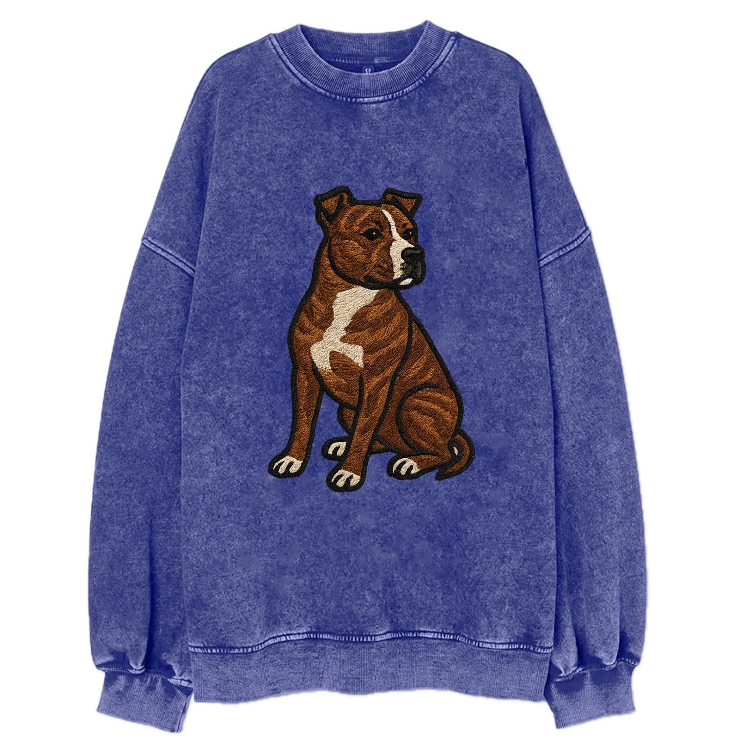 American Staffordshire Terrier - Brindle embroidered pose - Vintage Sweatshirt - Blue