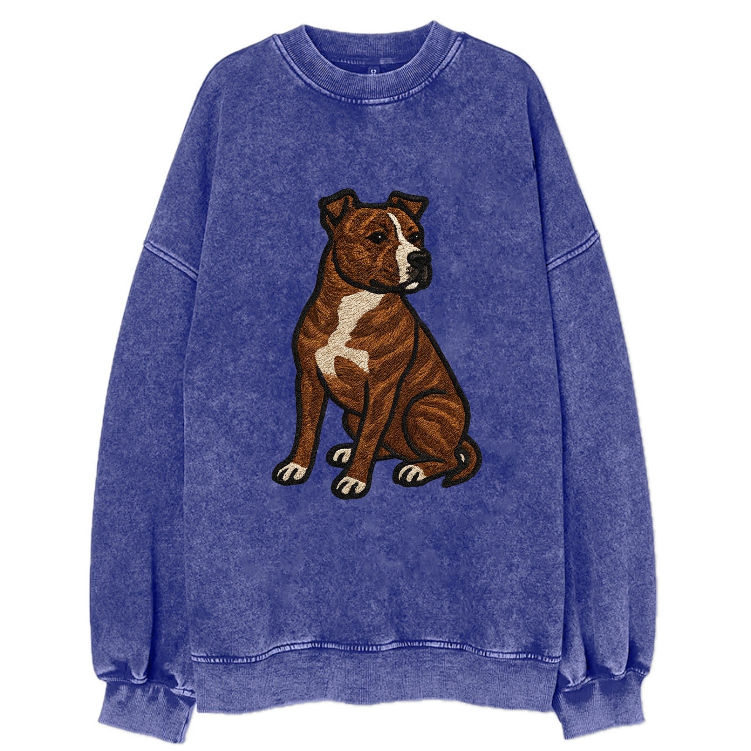 American Staffordshire Terrier - Brindle embroidered pose - Vintage Sweatshirt - Blue