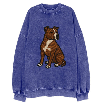 American Staffordshire Terrier - Brindle embroidered pose - Vintage Sweatshirt - Blue