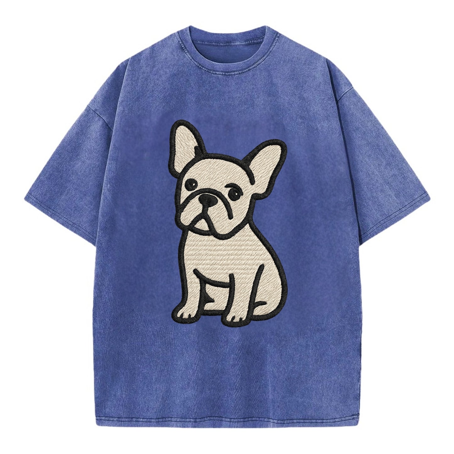 French Bulldog - Head tilt one ear up - Vintage T-shirt - Blue