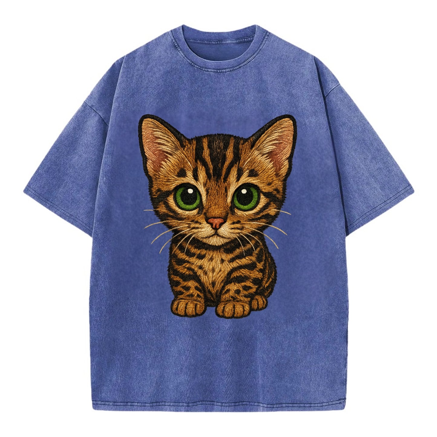 Baby Bengal Kitten - spotted/marbled wild coat, green eyes, athletic build, - Vintage T-shirt - Blue