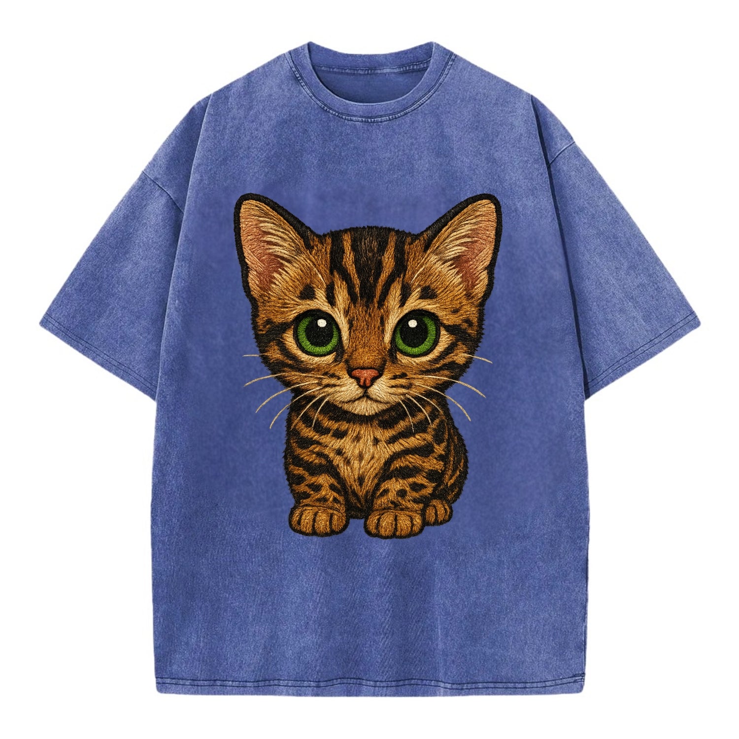 Baby Bengal Kitten - spotted/marbled wild coat, green eyes, athletic build, - Vintage T-shirt - Blue