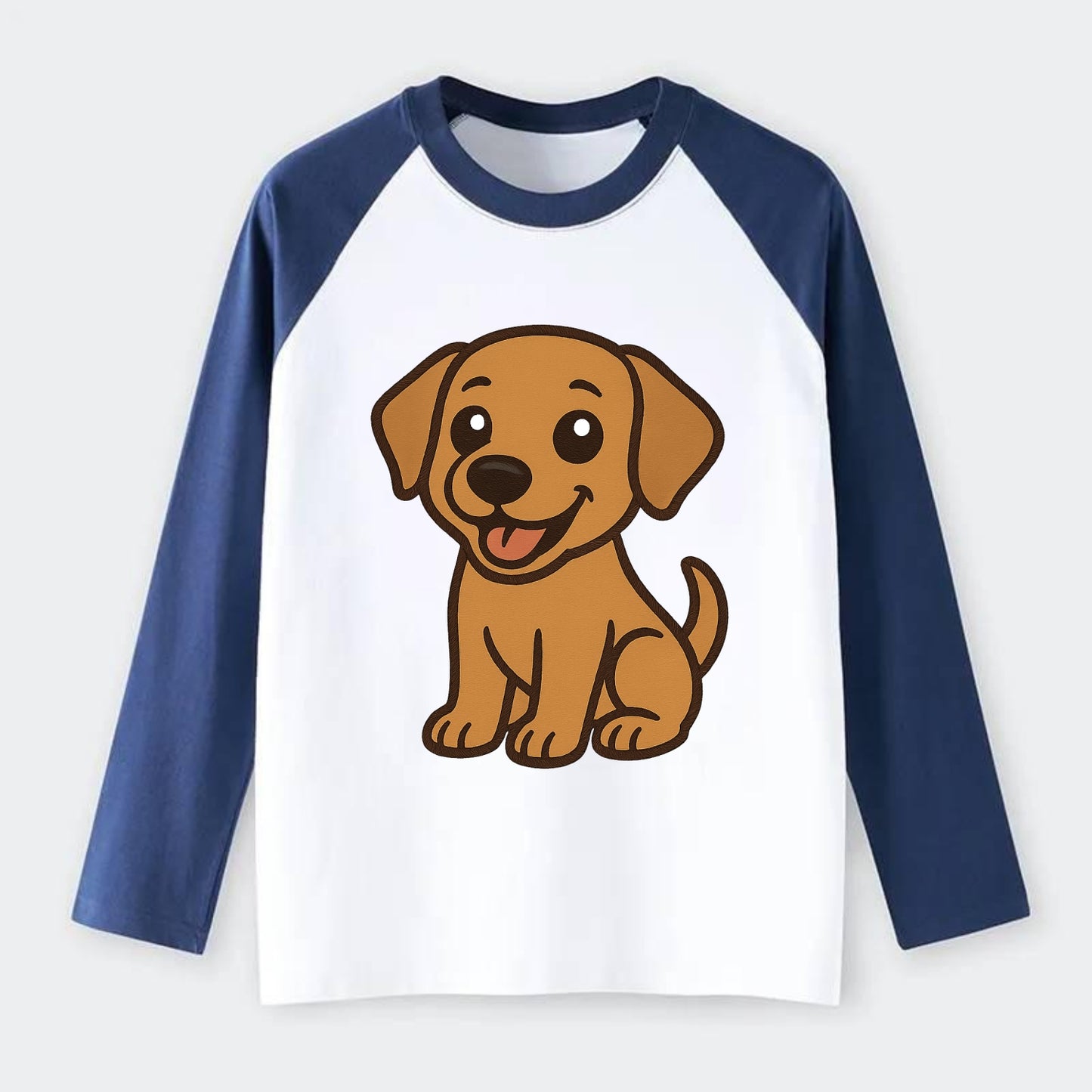 Labrador - Happy panting expression - Raglan Long Sleeve T-Shirt - Blue