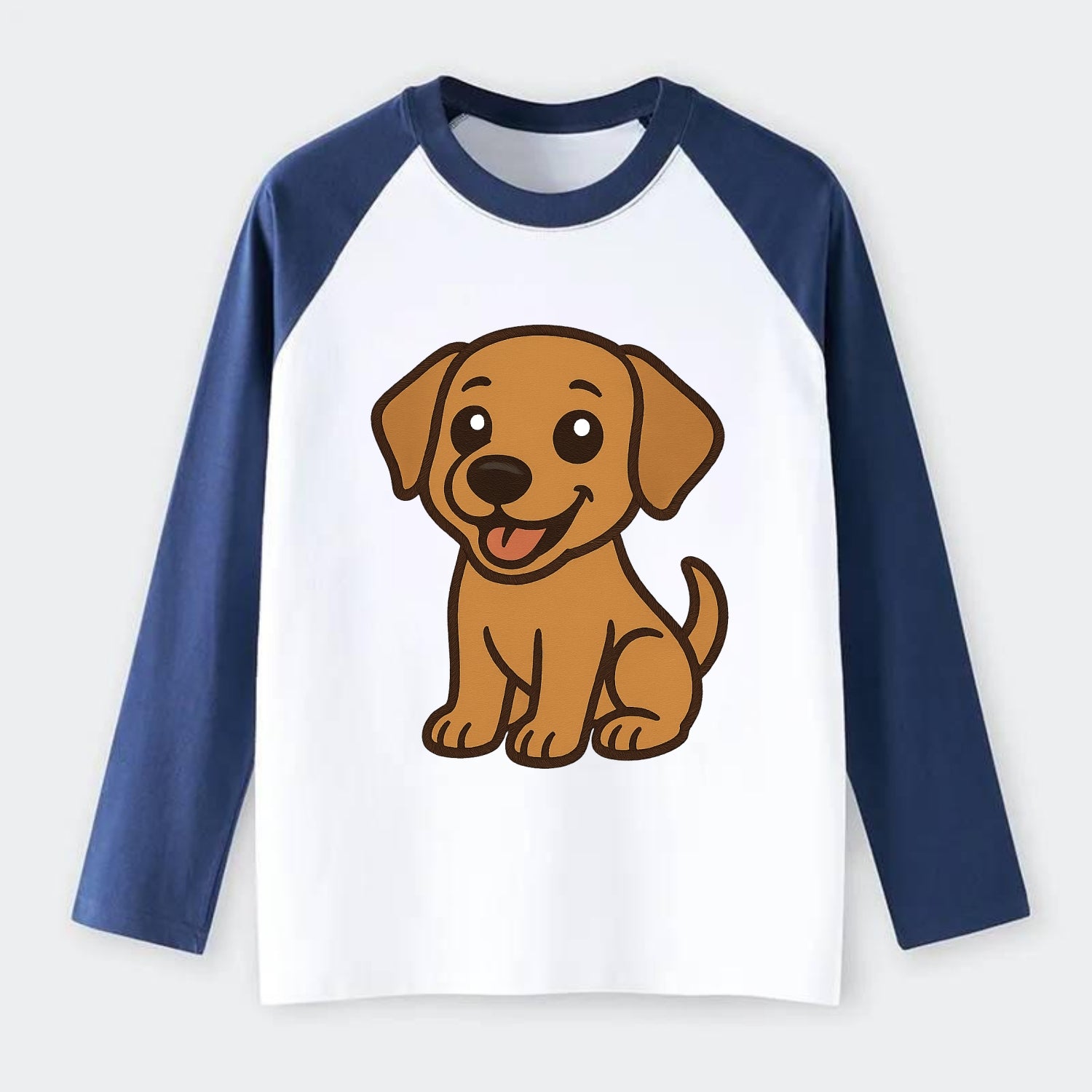 Labrador - Happy panting expression - Raglan Long Sleeve T-Shirt - Blue