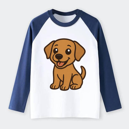 Labrador - Happy panting expression - Raglan Long Sleeve T-Shirt - Blue