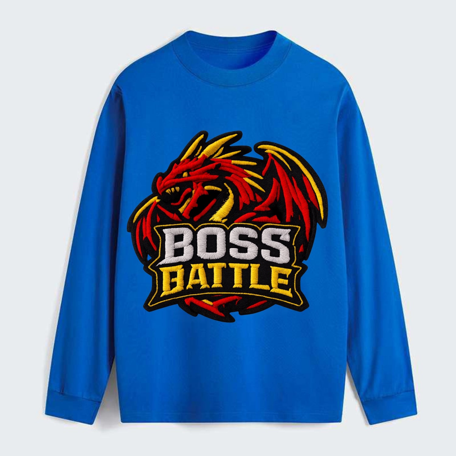 BOSS BATTLE - dragon silhouette in red and gold , raid - Classic Long Sleeve Shirt - Blue