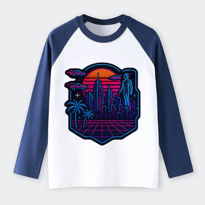 Cyberpunk City - Raglan Long Sleeve T-Shirt - Blue