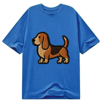 Basset Hound - Trendy low-rider design with prominent black outline - Classic T-shirt - Blue