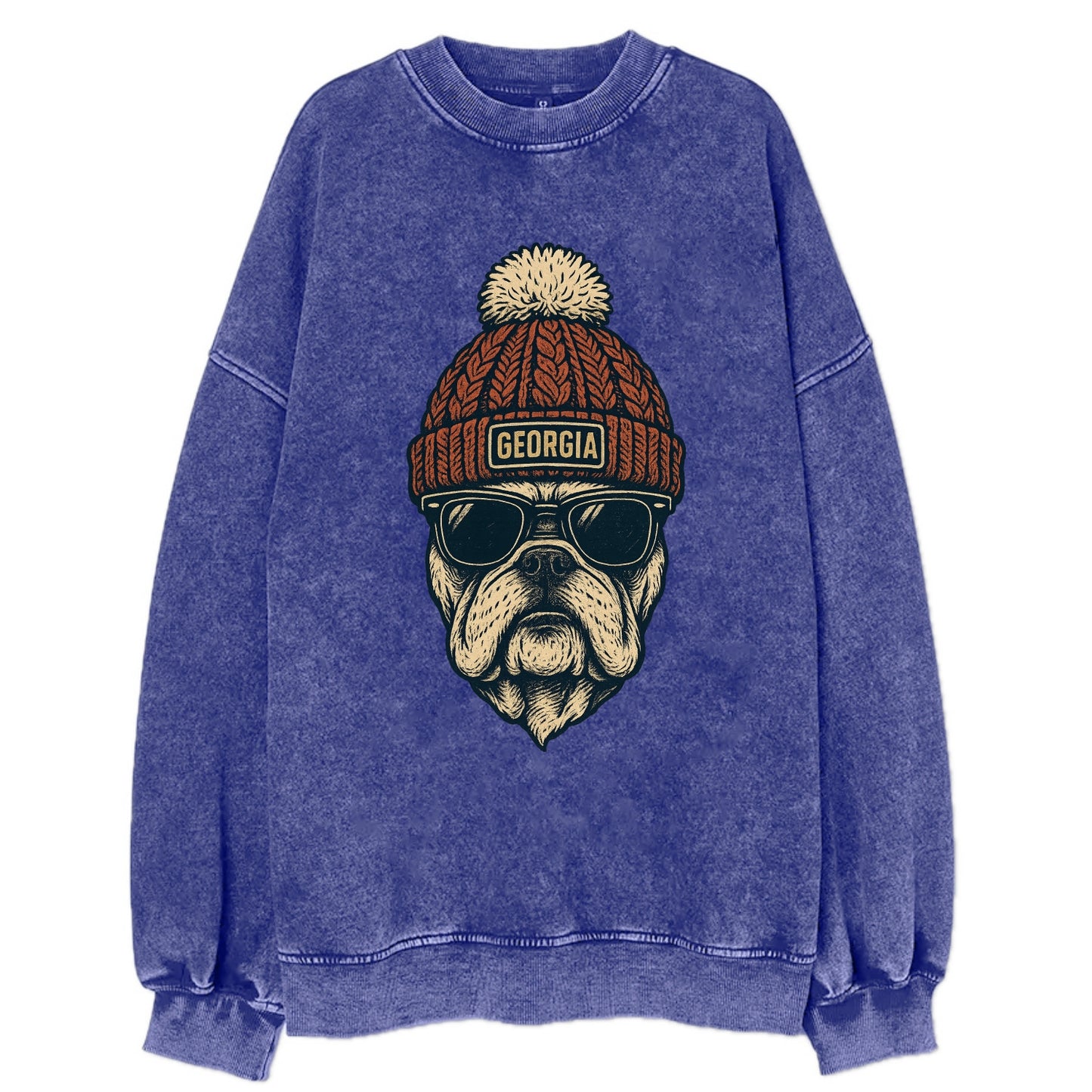 Athens Bulldog wearing Georgia beanie wi - Vintage Sweatshirt - Blue