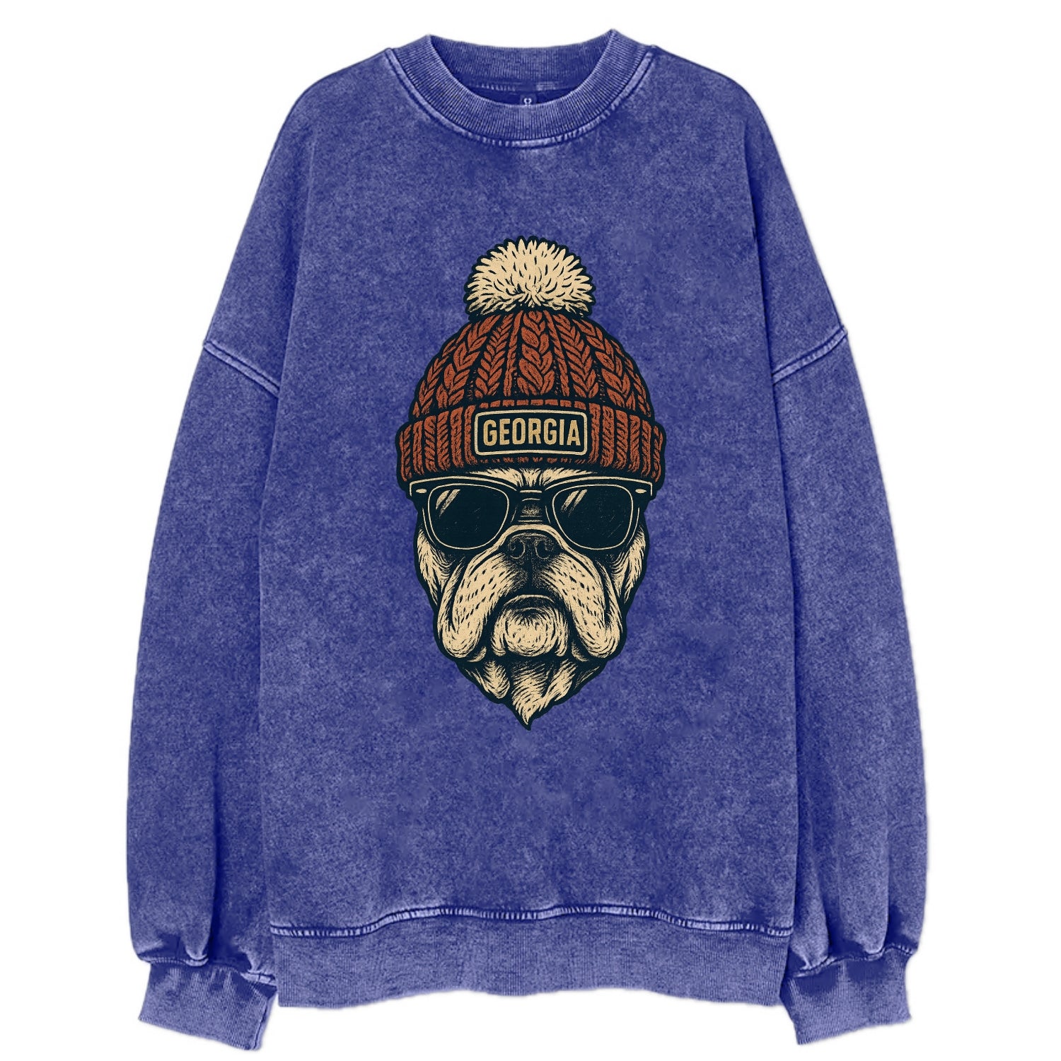 Athens Bulldog wearing Georgia beanie wi - Vintage Sweatshirt - Blue