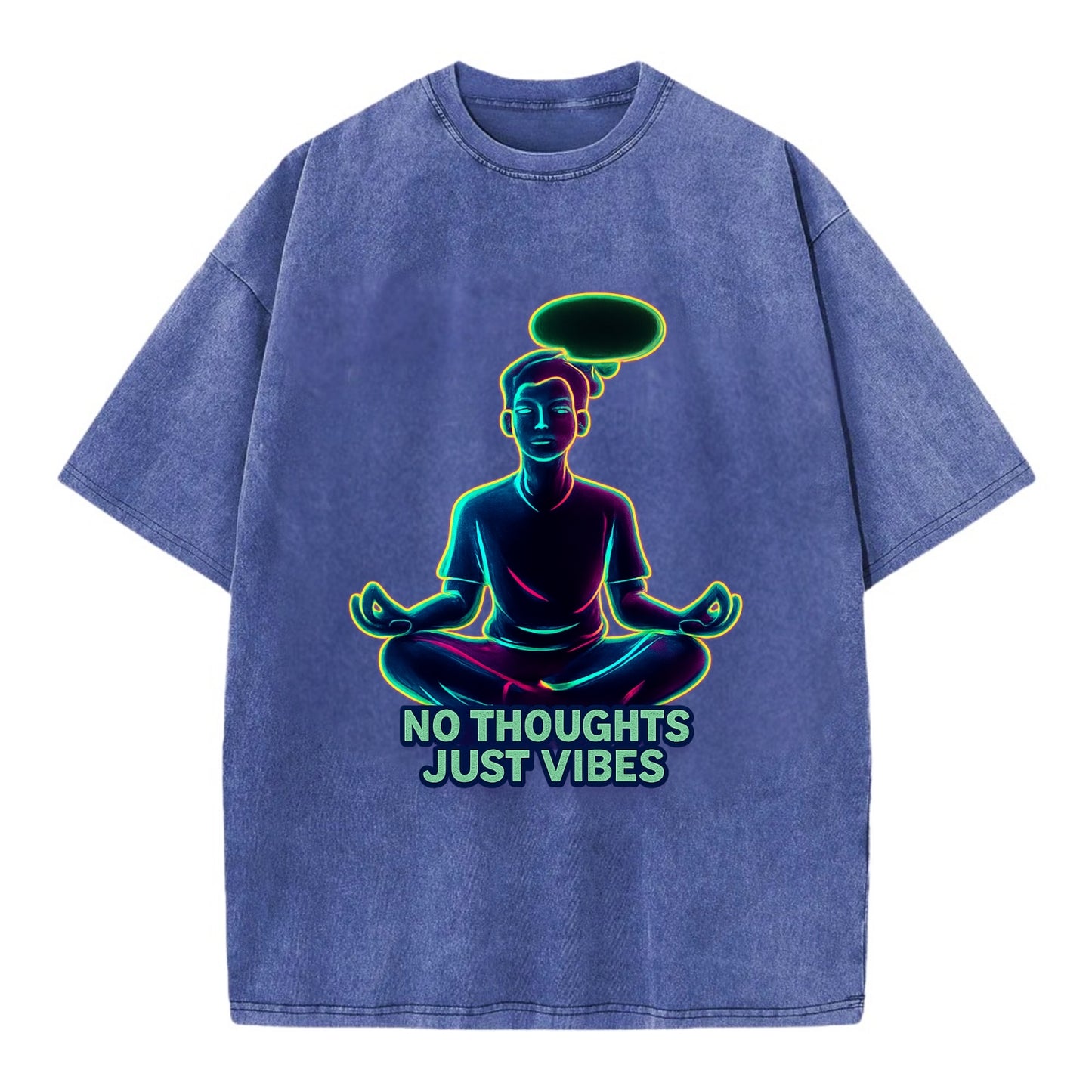 Peaceful floating figure with empty thought bubble - "no thoughts just vibes" zen - Vintage T-shirt - Blue