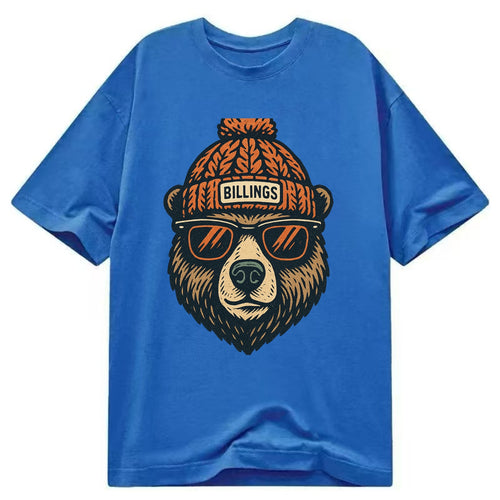 Montana Grizzly Bear wearing Billings beanie with pom pom and wayfarer sunglasses - Classic T-shirt