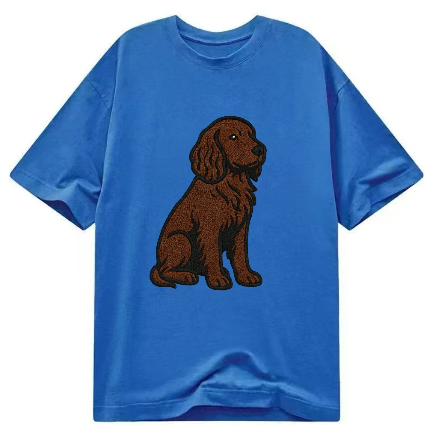 Field Spaniel - Liver colored embroidered sitting design - Classic T-shirt - Blue