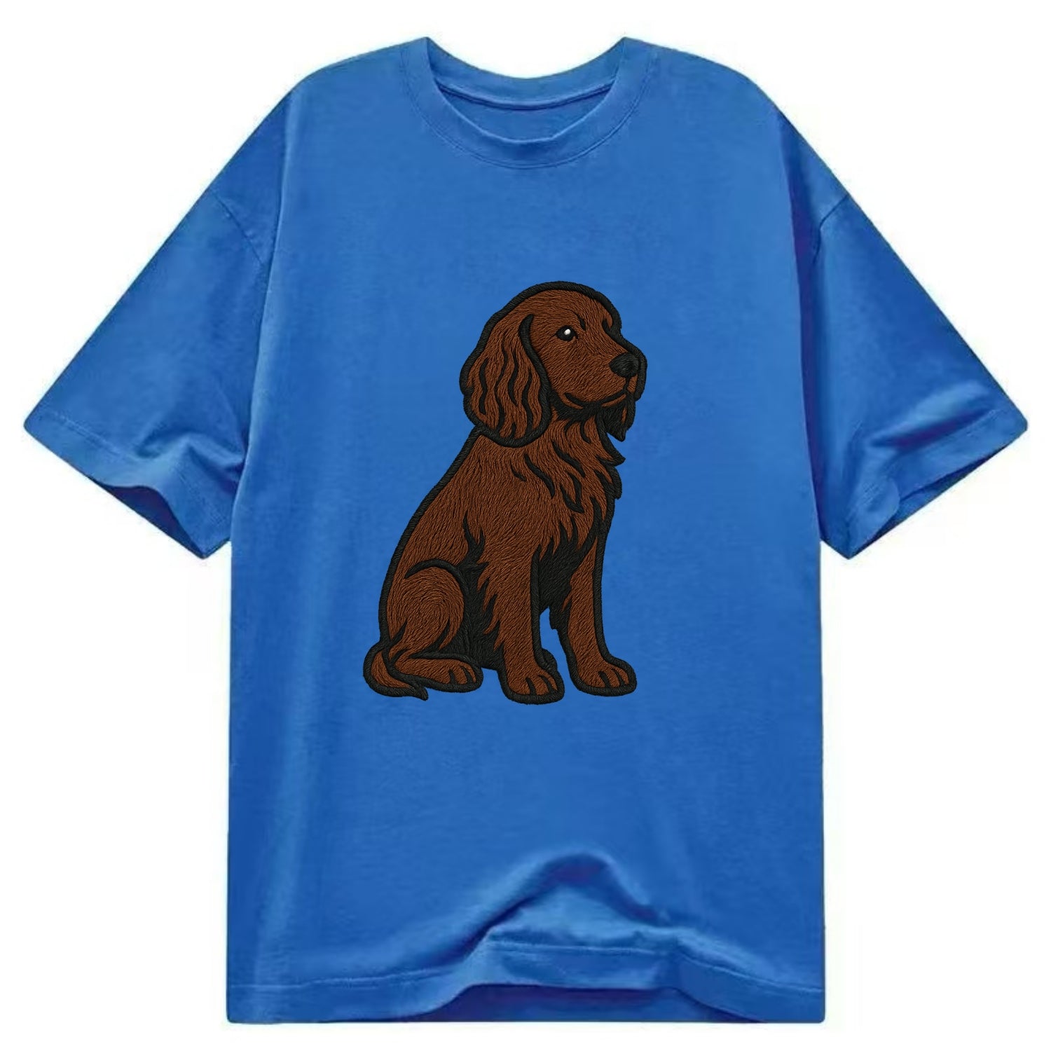 Field Spaniel - Liver colored embroidered sitting design - Classic T-shirt - Blue