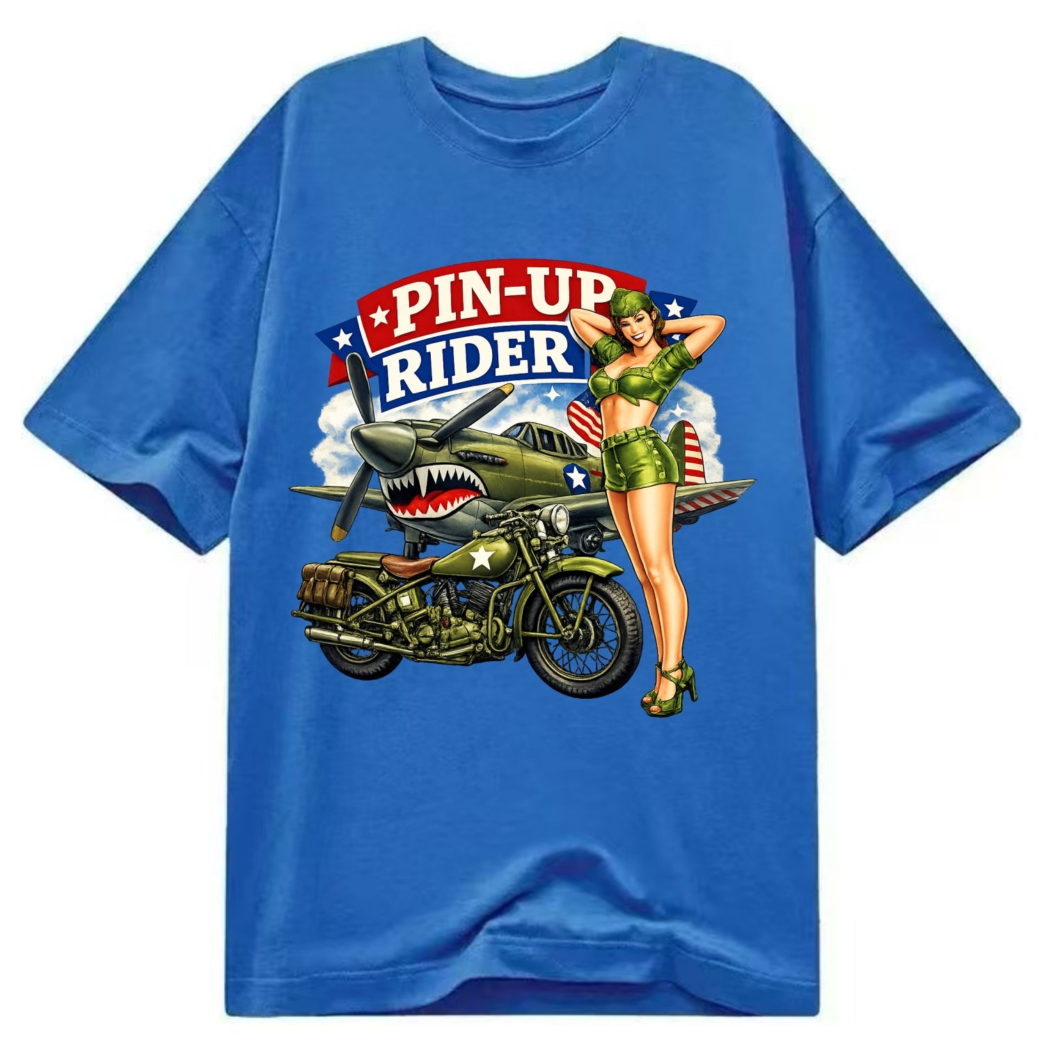 Wwii Pin Up Rider - Classic T-shirt - Blue
