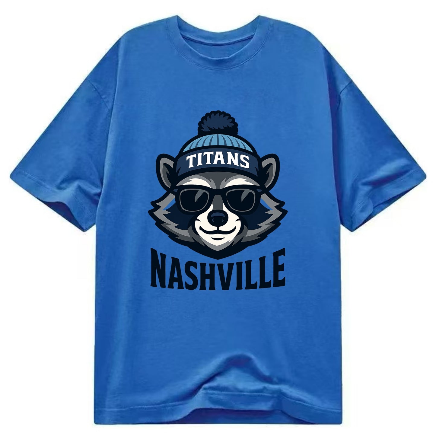 Nashville Raccoon wearing Titans navy and light blue beanie with pom pom and - Classic T-shirt - Blue