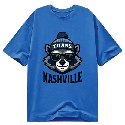 Nashville Raccoon wearing Titans navy and light blue beanie with pom pom and - Classic T-shirt - Blue