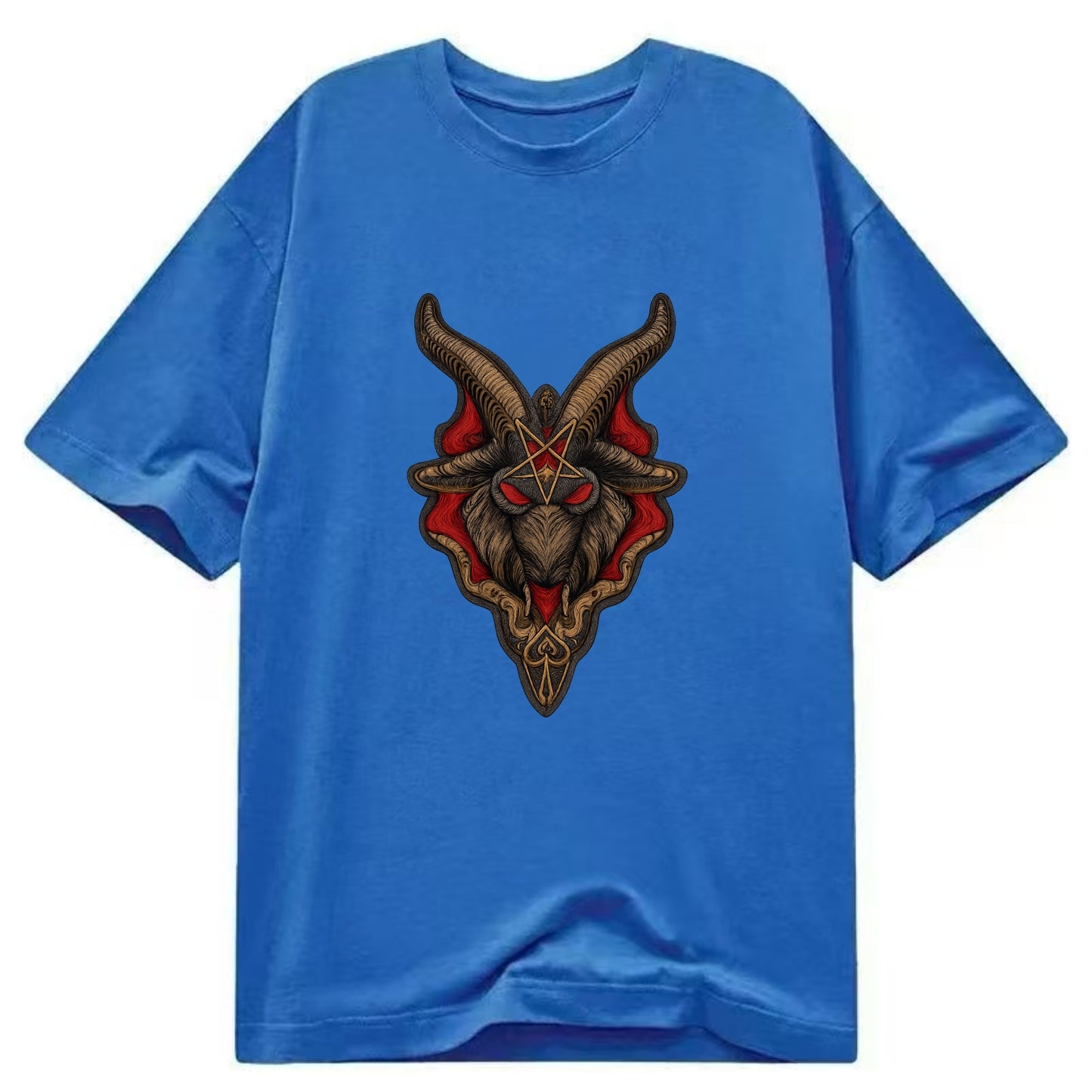 BAPHOMET HEAD - goat head symbol in black and red , occult - Classic T-shirt - Blue