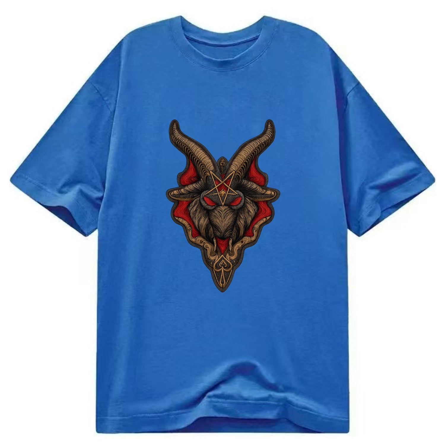 BAPHOMET HEAD - goat head symbol in black and red , occult - Classic T-shirt - Blue