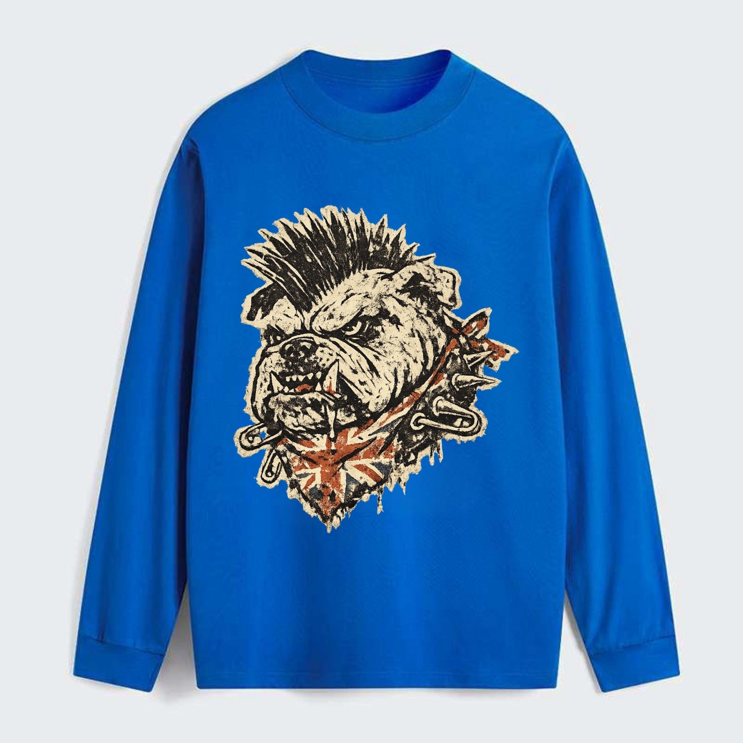 PUNK BULLDOG | British bulldog with mohawk | Safety pins through collar - Classic Long Sleeve Shirt - Blue