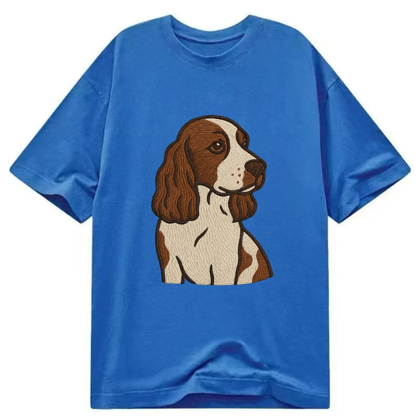 English Cocker Spaniel - Liver and white embroidered design - Classic T-shirt - Blue