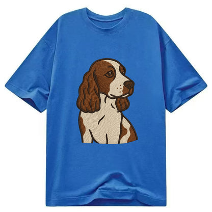 English Cocker Spaniel - Liver and white embroidered design - Classic T-shirt - Blue