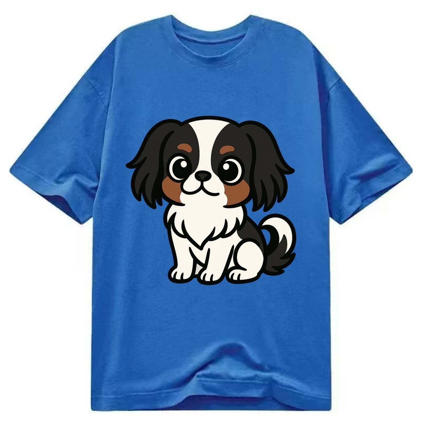 Japanese Chin - Black and white sitting pose - Classic T-shirt - Blue