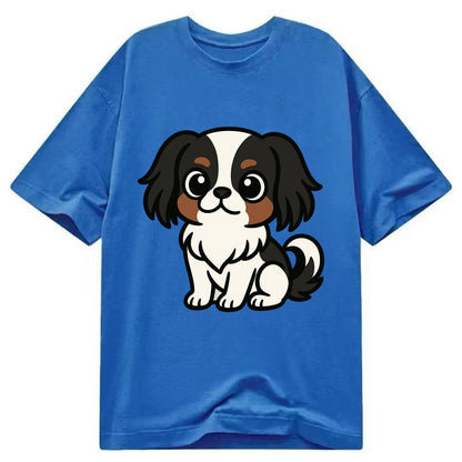 Japanese Chin - Black and white sitting pose - Classic T-shirt - Blue