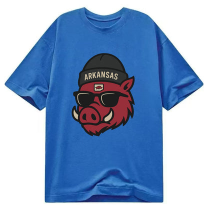 Fayetteville Razorback wearing Arkansas beanie with hog patch - Classic T-shirt - Blue