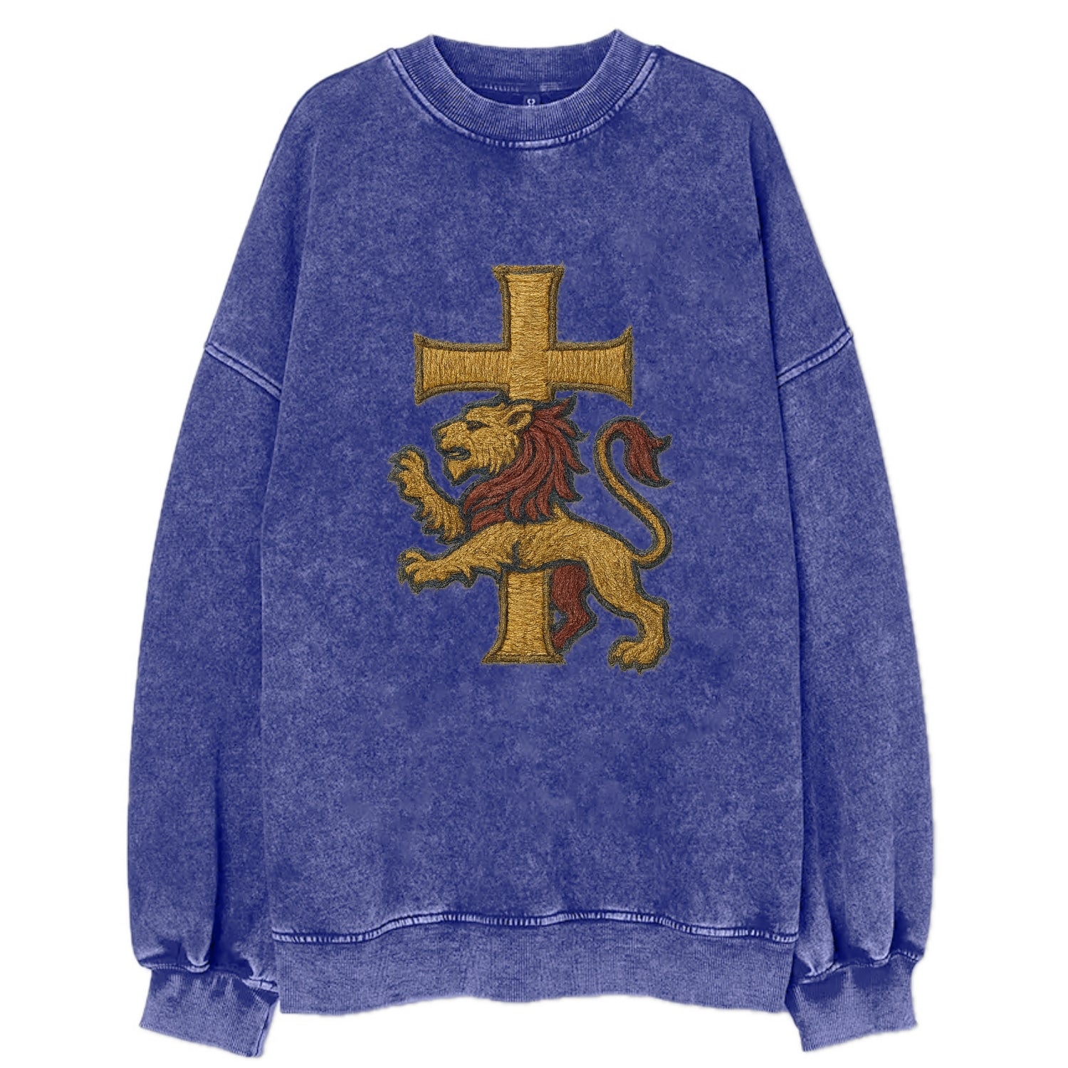 Lion and Cross  - Vintage Sweatshirt - Blue