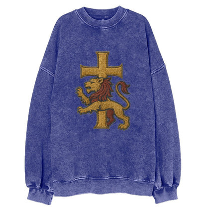 Lion and Cross  - Vintage Sweatshirt - Blue