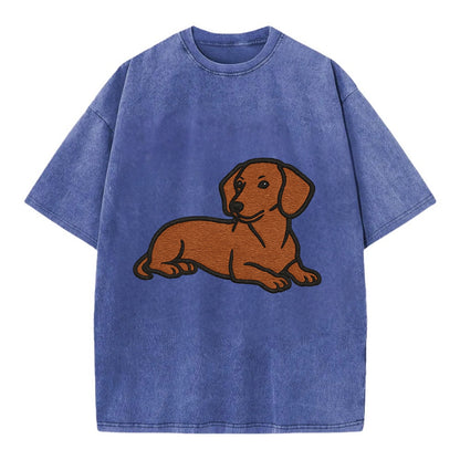 Dachshund - Red smooth relaxed lying dow Vintage T-shirt - Blue