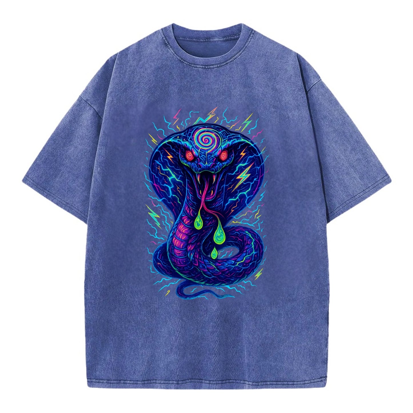 Mesmerizing cobra with hypnotic spiral patterns in the hood, scales that shimmer - Vintage T-shirt - Blue