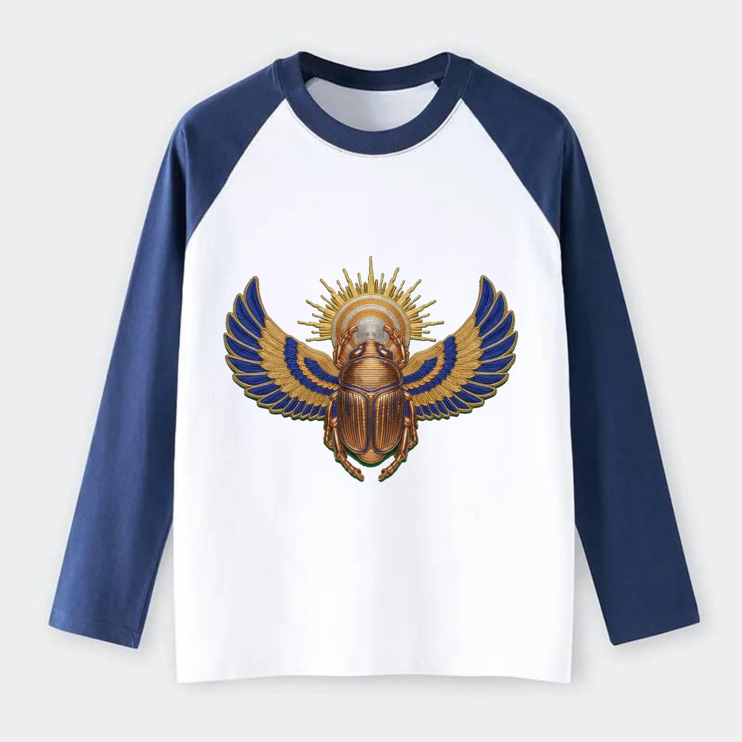 Winged Scarab - Raglan Long Sleeve T-Shirt - Blue