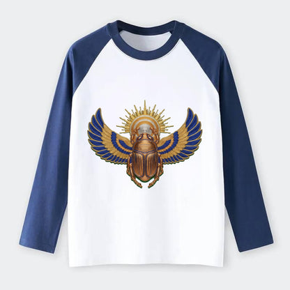 Winged Scarab - Raglan Long Sleeve T-Shirt - Blue