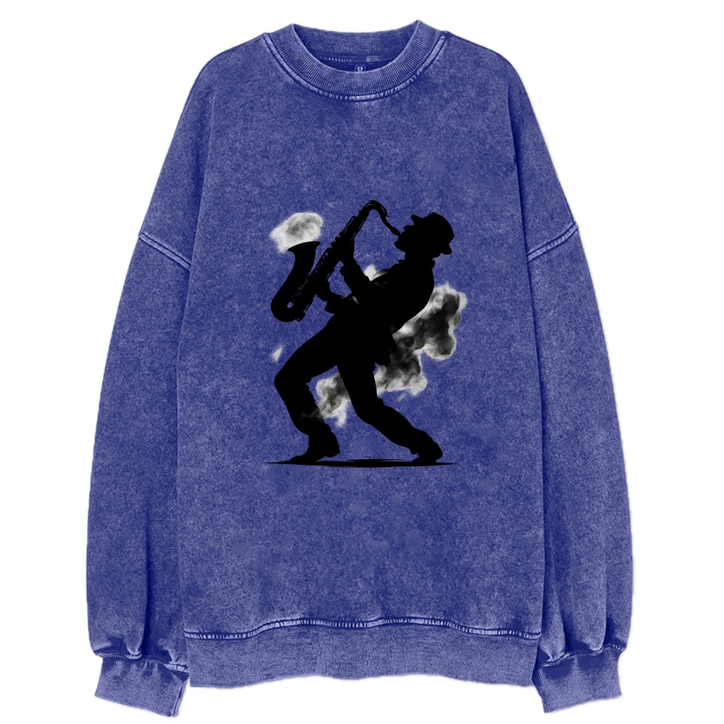 Saxophonist playing jazz in smoky room - Vintage Sweatshirt - Blue