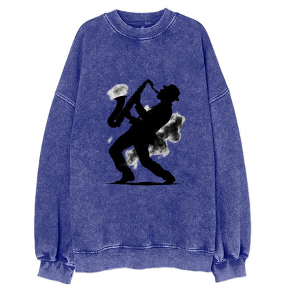 Saxophonist playing jazz in smoky room - Vintage Sweatshirt - Blue