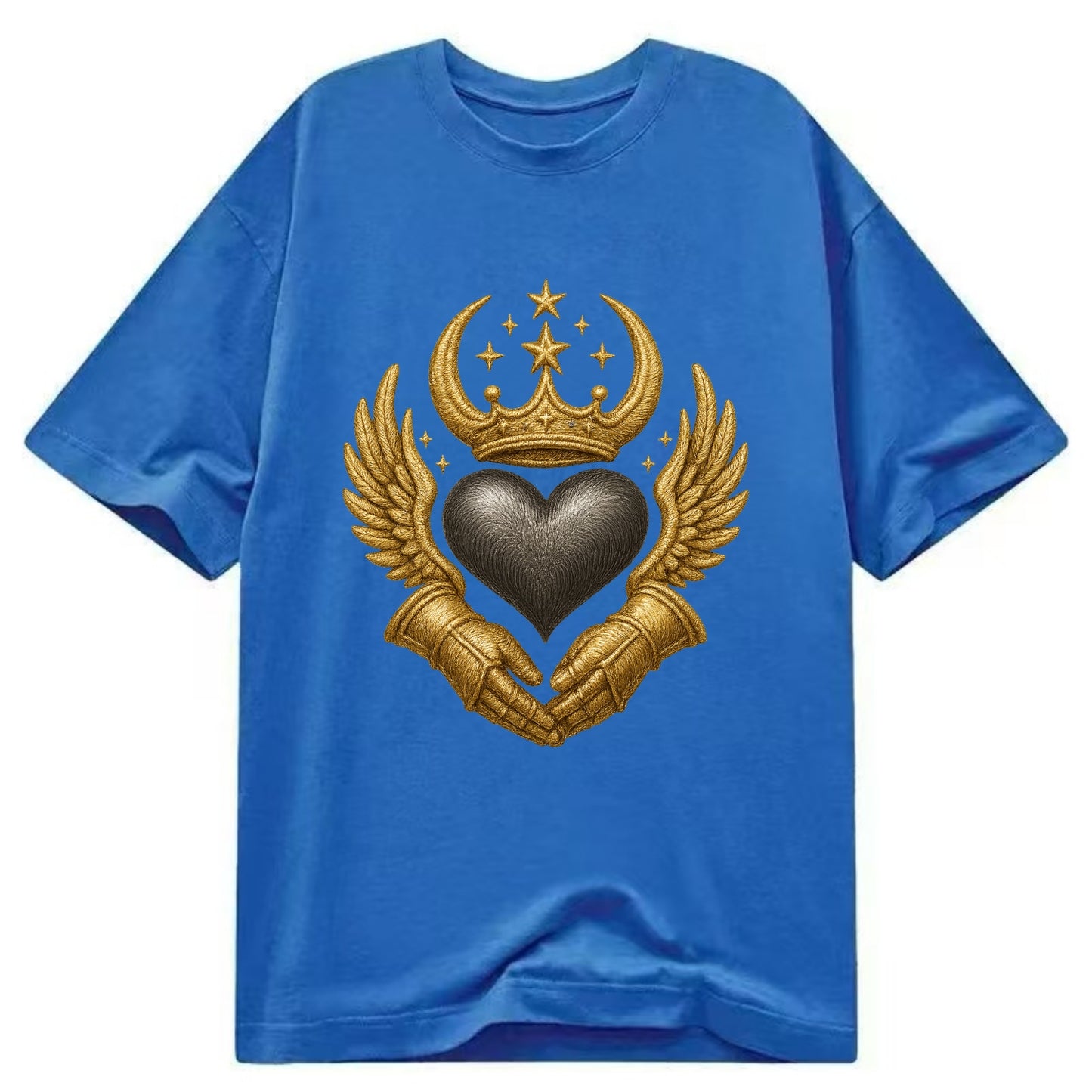 Nordic knotwork crown supporting a frosted steel heart with mittened hands - Classic T-shirt - Blue