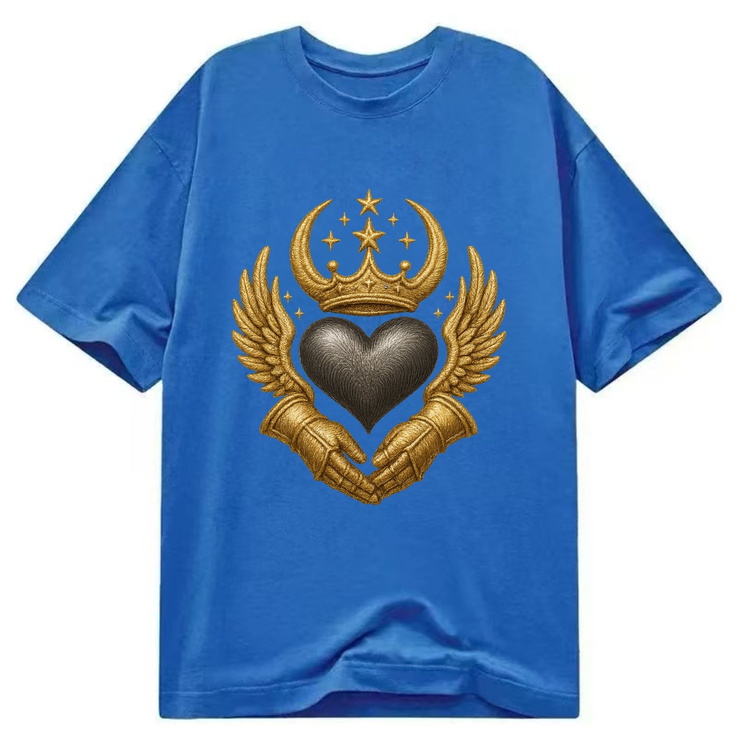 Nordic knotwork crown supporting a frosted steel heart with mittened hands - Classic T-shirt - Blue