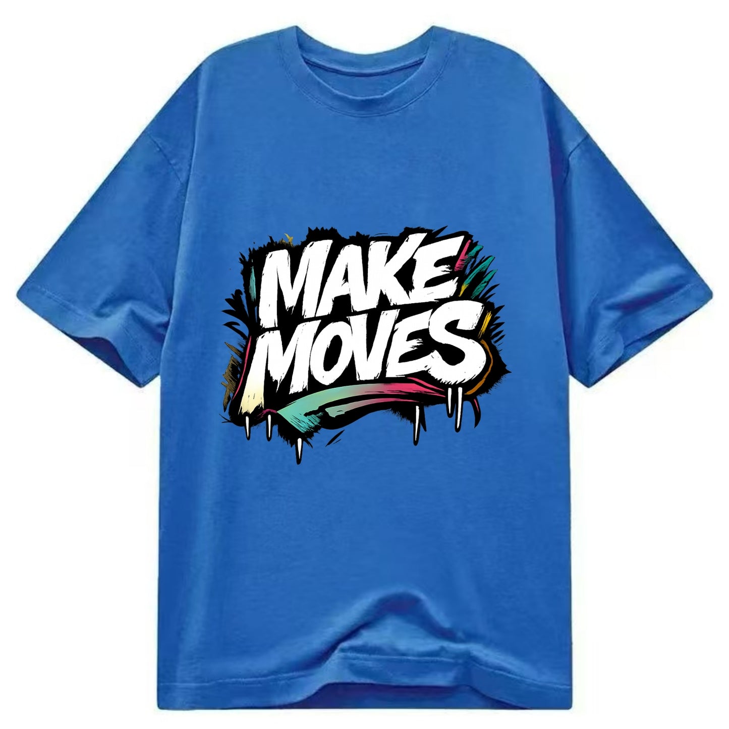 Bold typography design - "MAKE MOVES" - take action, progress forward - Classic T-shirt - Blue