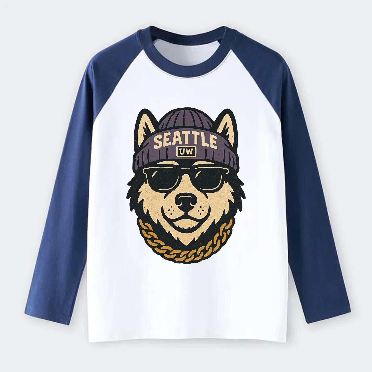 Seattle Husky - Raglan Long Sleeve T-Shirt - Blue