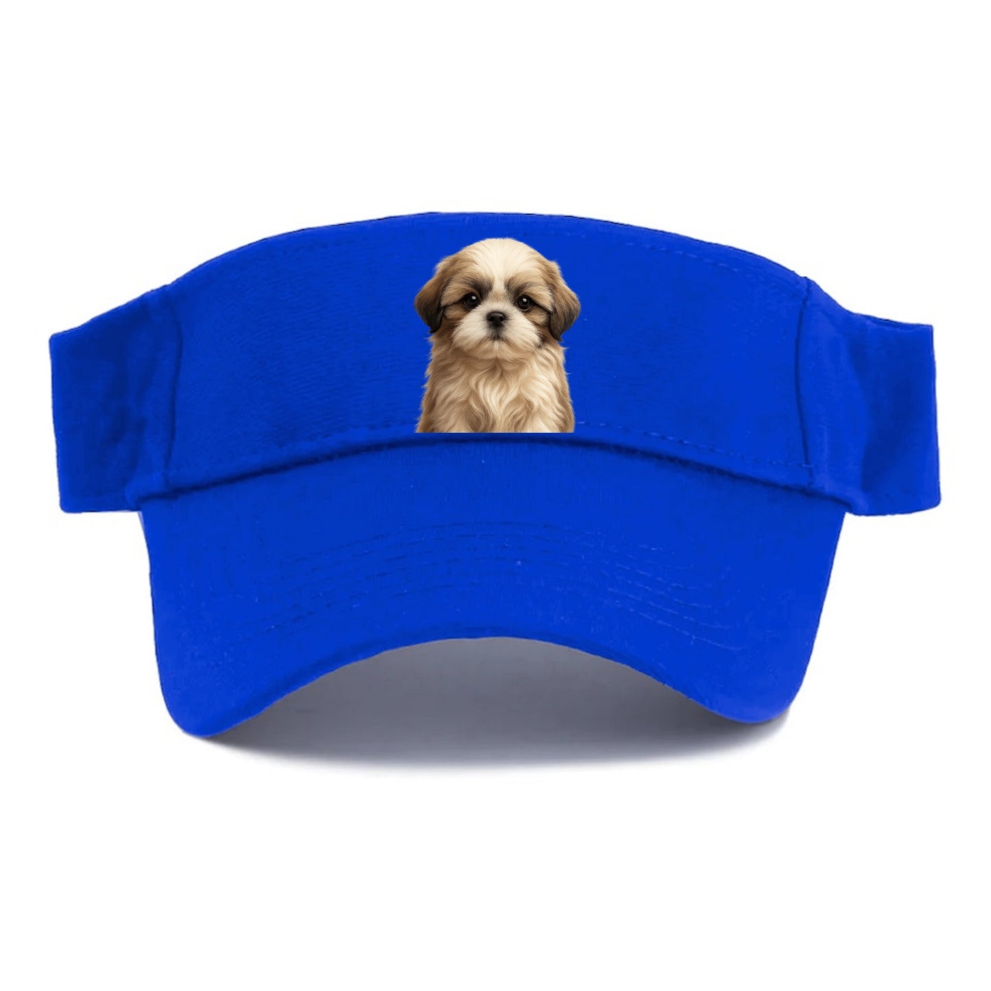 Baby Shih Tzu Puppy - long flowing coat, flat face, big dark eyes, front-facing, royal baby - Visor - Blue