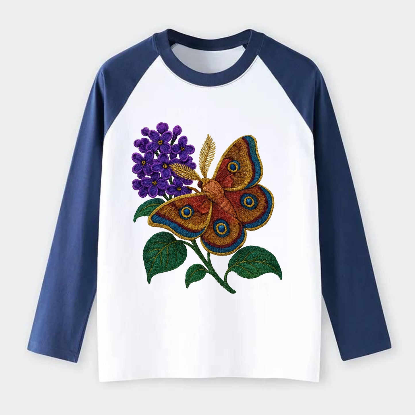 Polyphemus Moth - Raglan Long Sleeve T-Shirt - Blue