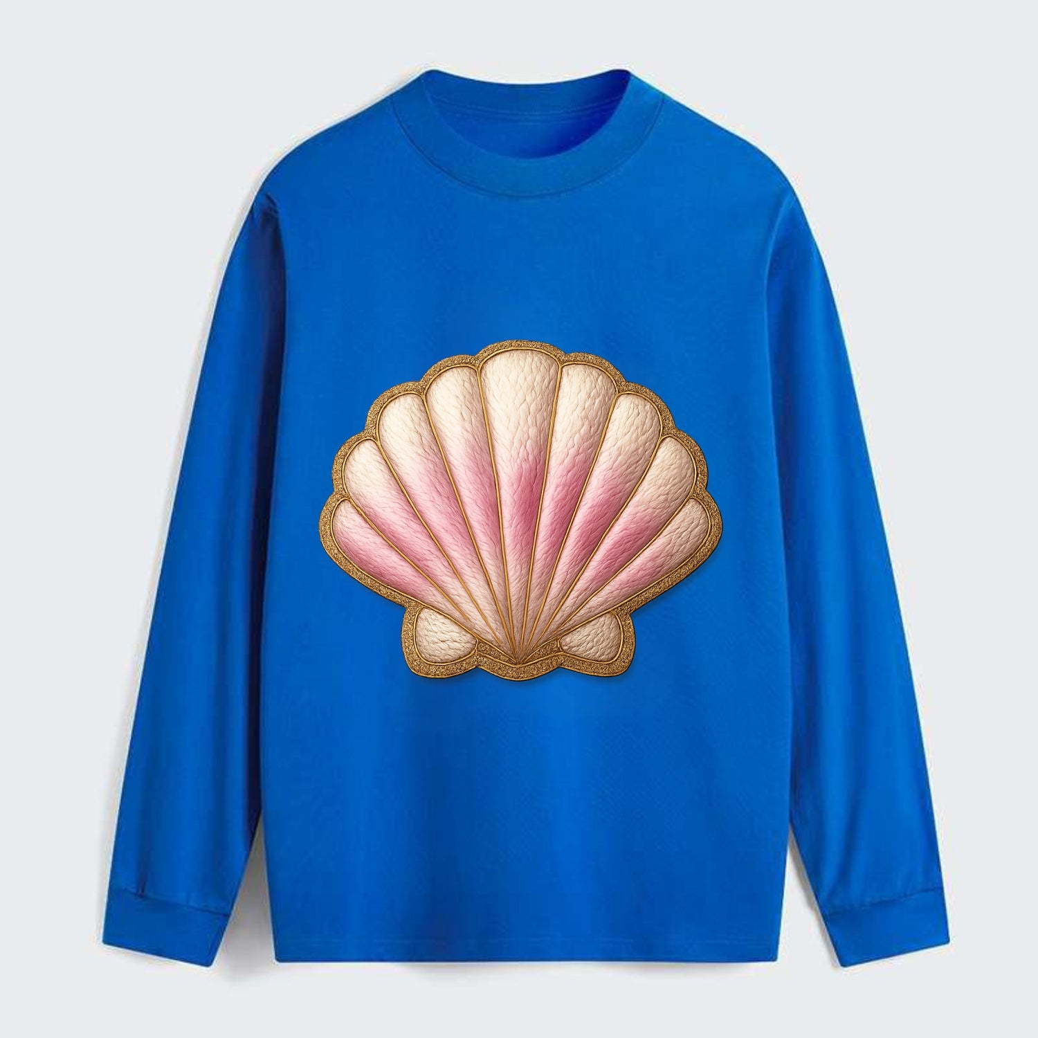 SEASHELL SCALLOP - scallop shell in cream and pink , beach - Classic Long Sleeve Shirt - Blue