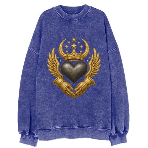Nordic knotwork crown supporting a frosted steel heart with mittened hands - Vintage Sweatshirt