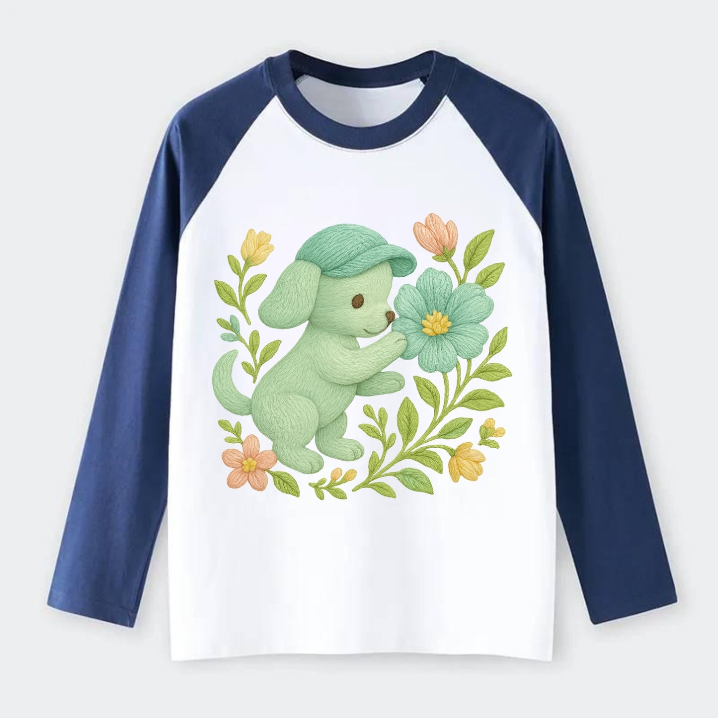 Mint Puppy - Raglan Long Sleeve T-Shirt - Blue