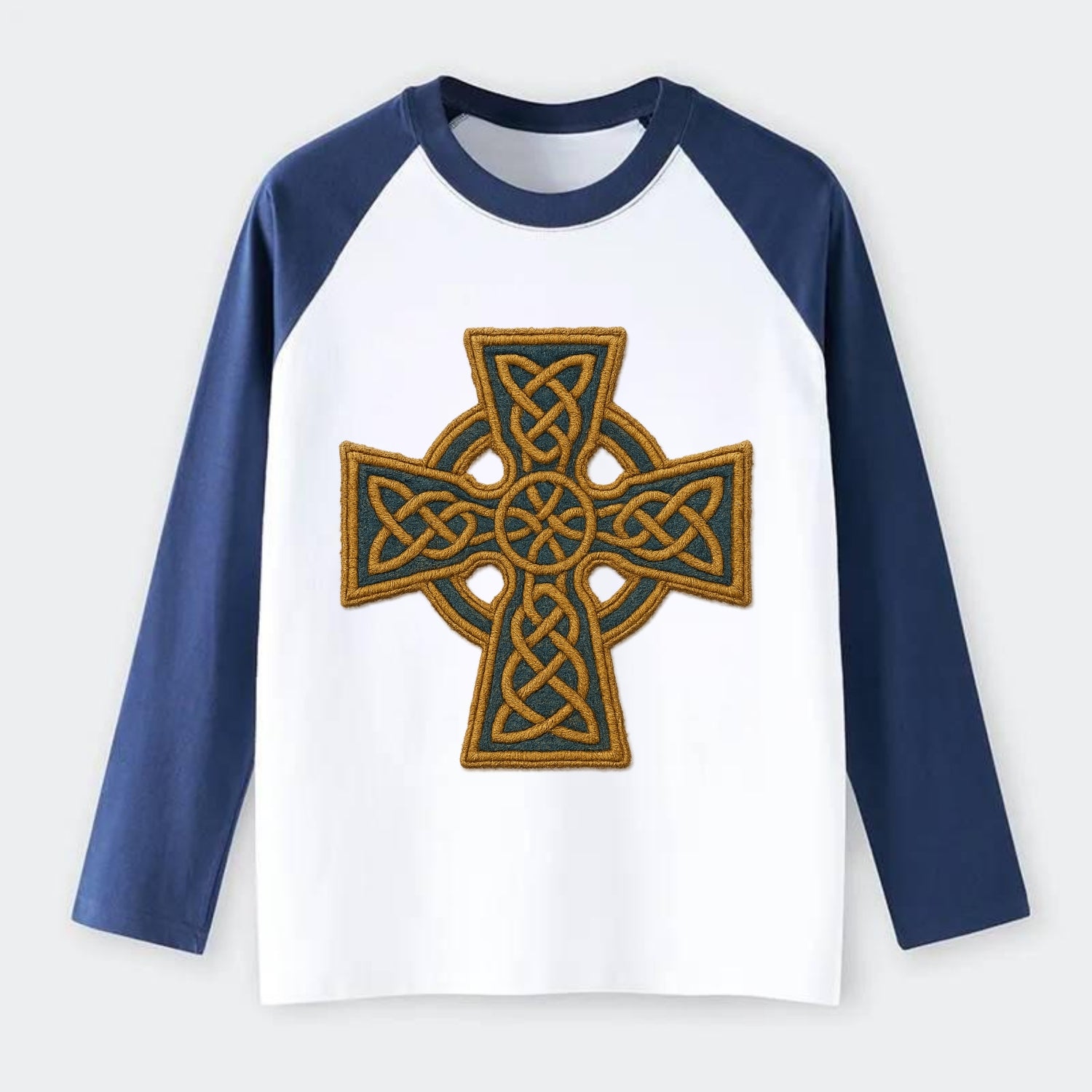 Book Of Kells Cross - Raglan Long Sleeve T-Shirt - Blue